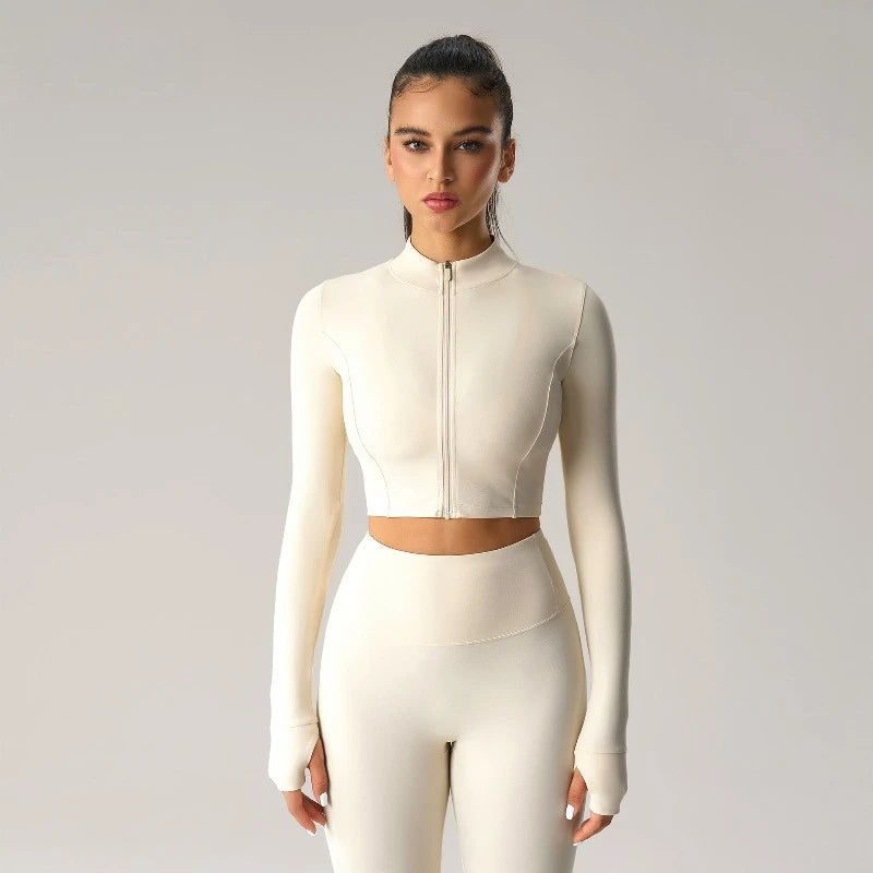Sean Tsing Women's Cropped Sports Jacket Zipper Long Sleeve Workout Top Tracking Running Yoga Fitness Outwear Outdoor Gym‌ Coats