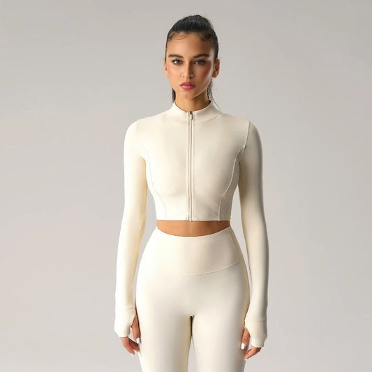 Sean Tsing Women's Cropped Sports Jacket Zipper Long Sleeve Workout Top Tracking Running Yoga Fitness Outwear Outdoor Gym‌ Coats