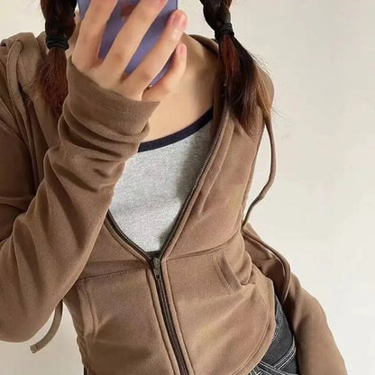 Spicy Girl Style Hooded Cardigan Cropped Zip-Up Jacket Women Autumn Slim Long Sleeve Sweatshirts Female Streetwear Sport Hoodies