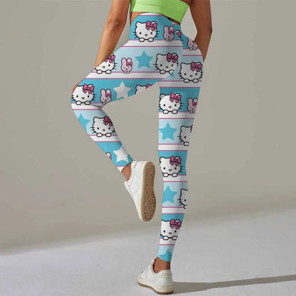 Hello Kitty print Sport Legging Women Stretch Gym Pants Women Running Workout Leggings Female Soft Tights Push Up Yoga Pants