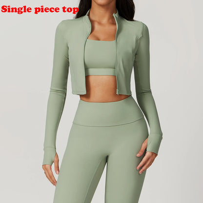 Sports Jacket Women's Zipper Long-Sleeved Stand-up Jacket Quick-Drying Training Yoga Clothes Summer Breathable Top Gym Fitness