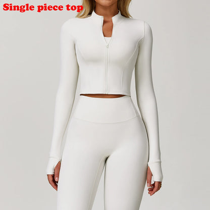 Sports Jacket Women's Zipper Long-Sleeved Stand-up Jacket Quick-Drying Training Yoga Clothes Summer Breathable Top Gym Fitness