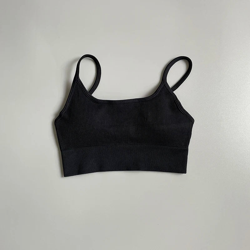 Women's Cropped Yoga Bra Sexy One Shoulder Sports Bra Underwear Padded Gym Seamless Knitted Fitness Breathable Female Bra