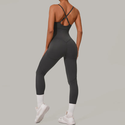 Solid Yoga Jumpsuit One Piece Outfit Fitness Bodysuit Workout Clothes for Women Sportwear Women Buttock lifting Set Activewear