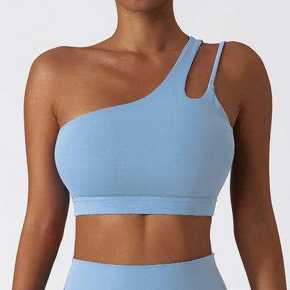 Cloud Hide Sexy One Shoulder Sports Bra for Women Fitness Yoga Crop Top Ladies Running Underwear Workout Gym Shirt Sportswear