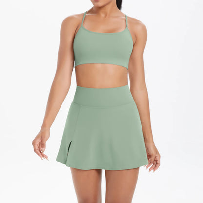 2PCS Sportswear Yoga Set Gym Clothes For Women Tracksuits Sports skirt Crossover Bra Gym Yoga Suits