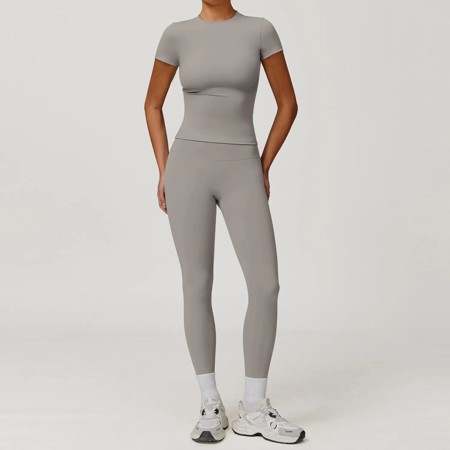 2PCS Yoga Set Women Tracksuits Seamless Workout Set Sportswear Gym Clothing Fitness Sshort Sleeve Crop Top High Waist Leggings
