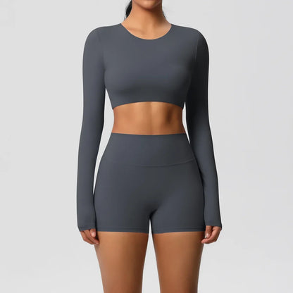 Yoga Suit Women Leggings with Pocketed Quick-Drying Gym Set Women Tracksuit Running Workout Short Sleeves Sports Yoga Clothing
