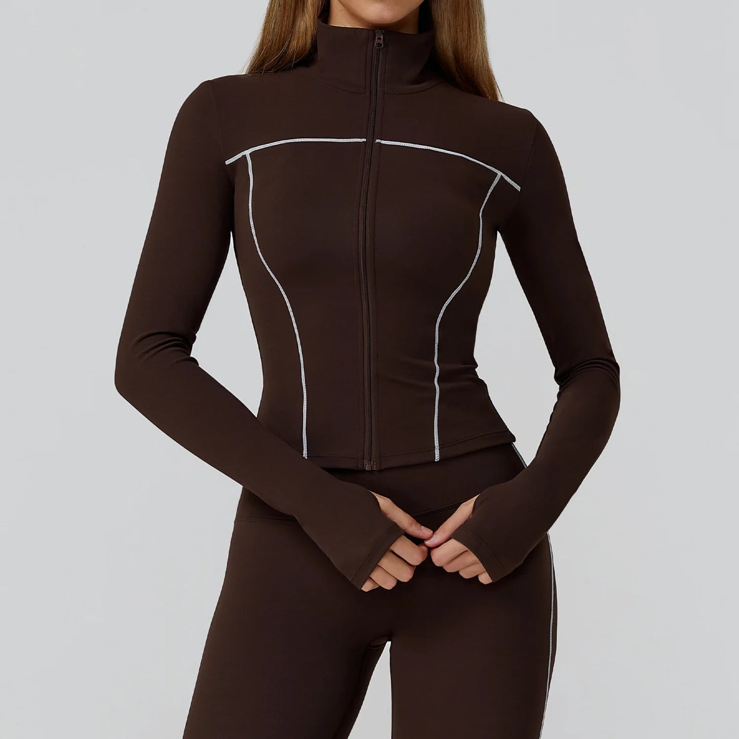 Women Sport Jacket Zipper Yoga Coat Clothes Quick Dry Fitness Jacket Running Long Sleeves Thumb Hole Sportwear Gym Workout Top