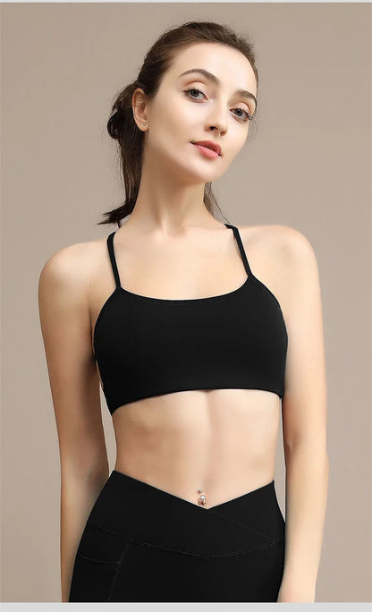 Aiithuug Crisscross Back Yoga Bra Sexy Back Gym Bras Pilates Bras Fitness Workout Bra Soft Stretchy Yoga Bras Active Crop Top