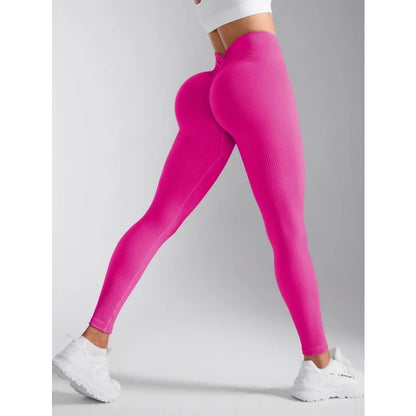 Back V-waist Yoga Leggings Women Seamless Slim Pants Gym Workout Running Sexy Butt Lift Sports Leggings Stretchy Ribbed Pants