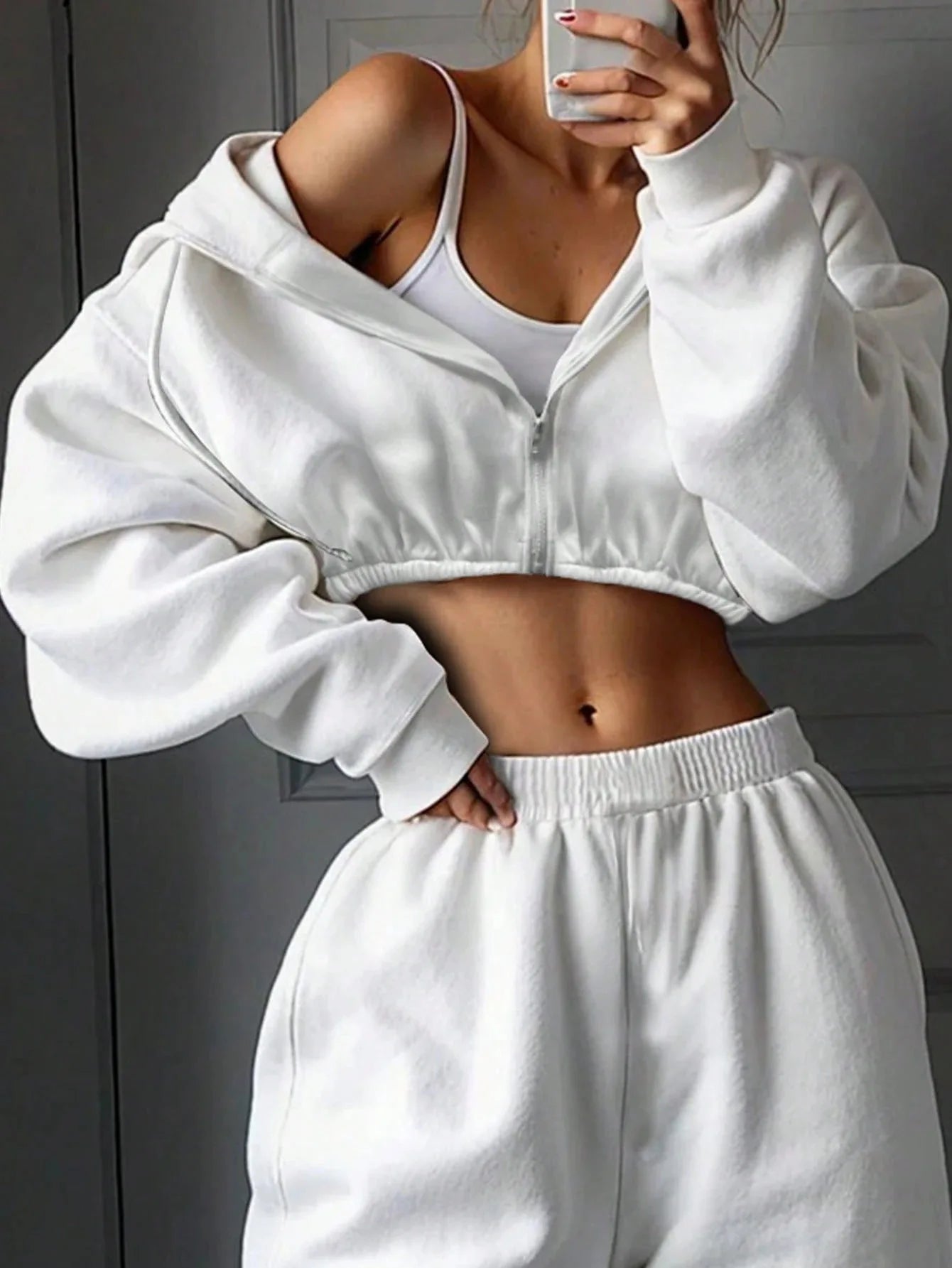 DSMTRC 2025 Autumn Ladies Casual Sport Two Piece Matching Sets Hoodies Crop Top+Sweatpants Pants Suits Black Club Outfits Woman