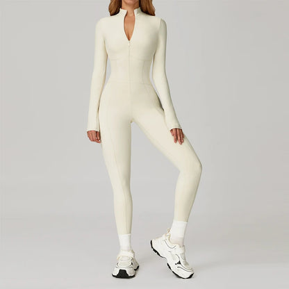 VITALINOVO Fleece Lined Long Sleeve Jumpsuits for Women Full Zipper Bodysuit Workout Full Length Bodycon Scrunch Leggings Onesis