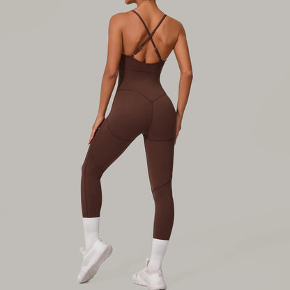 Solid Yoga Jumpsuit One Piece Outfit Fitness Bodysuit Workout Clothes for Women Sportwear Women Buttock lifting Set Activewear