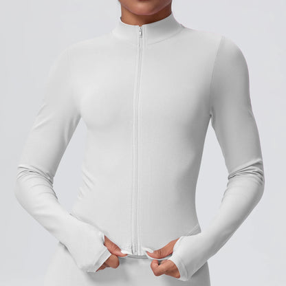 1PC Solid Color Slim Casual Zipper Long Sleeves Yoga Coat for Woman's Quick Drying Gym Sports Running Workout Top Yoga Jacket