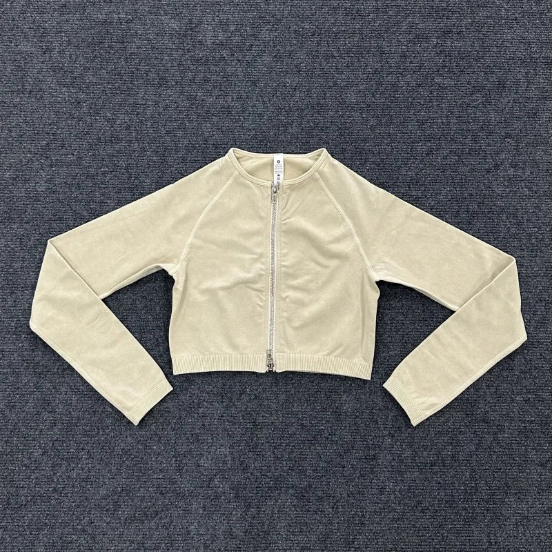 Washed Women Sport Suit Zipper Yoga Set Gym Workout Long Sleeve Fitness Crop Top High Waist Seamless Leggings Gym Set