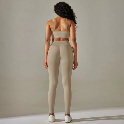 Seamless Yoga Set Camisole Bra Leggings Set Fitness Tracksuit Women Gym Sportswear High Waist Hip Lift Leggings Crop Top Suit