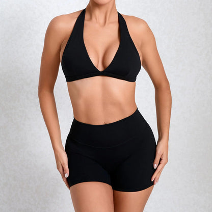 Sport Bra Halter Yoga Set Gym Pocket V Back Shorts Women Workout Tops Women Fitness Leggings Gym Active Wear