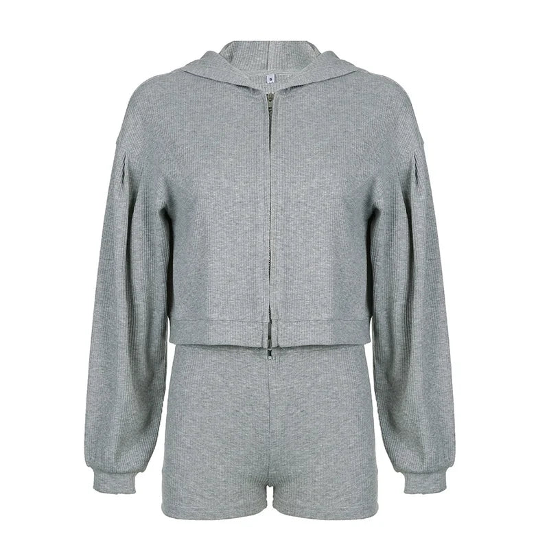 Solid Sport 3 Piece Set Crop Vest Hoodie Tracksuit Women Casual Sweatshirt Coat Mini Short Matching Set Sportswear 3 PCS Outfit