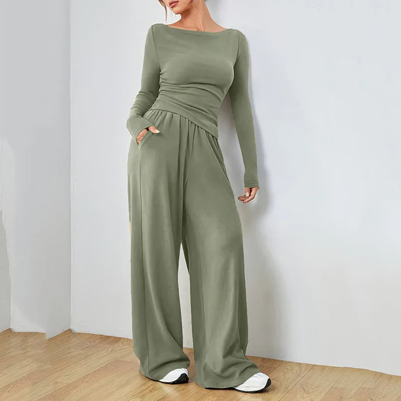 Women's Clothes Sales Yoga Sport Set Women's Two-Piece Wide-Leg Pants Set Soft And Tracksuit Suit Fashionable Irregularitie Suit
