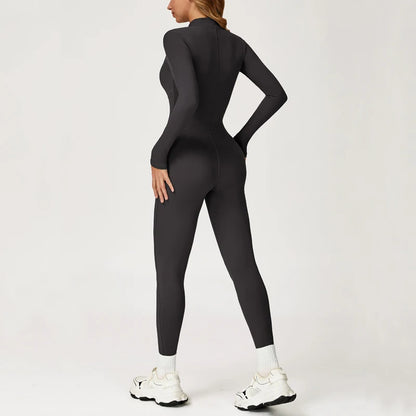VITALINOVO Fleece Lined Long Sleeve Jumpsuits for Women Full Zipper Bodysuit Workout Full Length Bodycon Scrunch Leggings Onesis