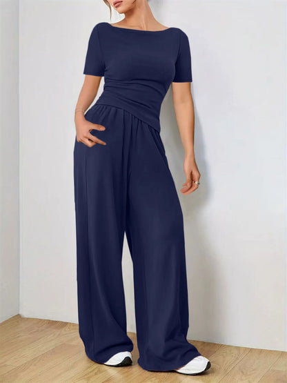 Women's Clothes Sales Yoga Sport Set Women's Two-Piece Wide-Leg Pants Set Soft And Tracksuit Suit Fashionable Irregularitie Suit
