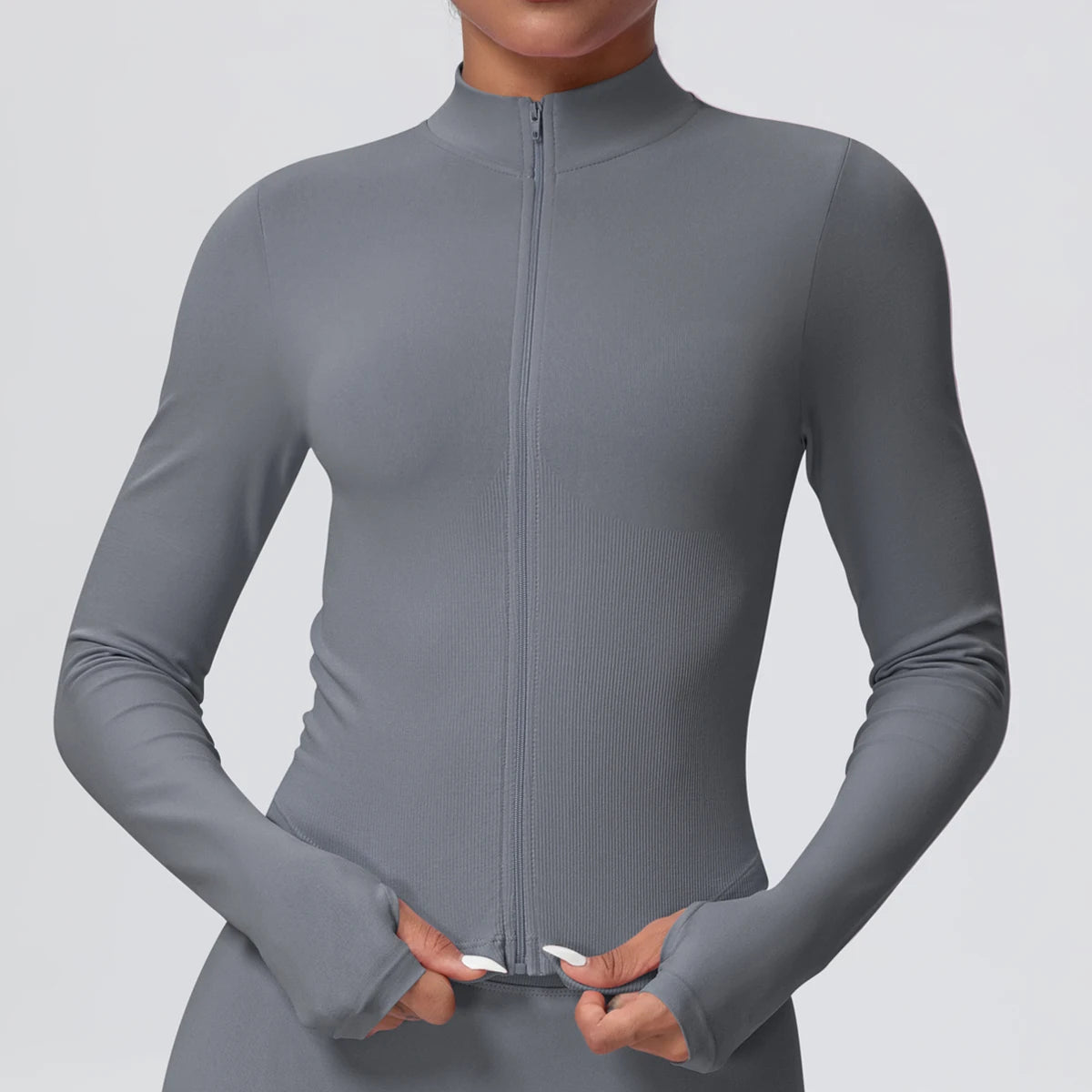 1PC Solid Color Slim Casual Zipper Long Sleeves Yoga Coat for Woman's Quick Drying Gym Sports Running Workout Top Yoga Jacket