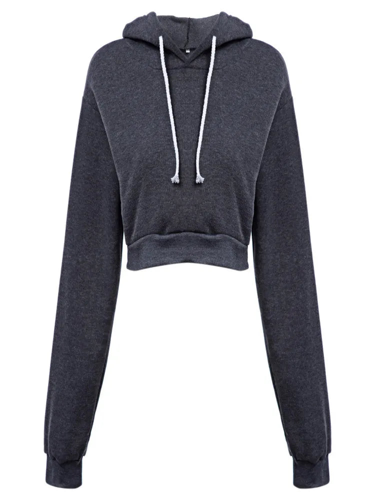 Fashion Women Solid Hoodie Sweatshirt Short Tops Sport Pullover Hooded Streetwear Female Autumn Winter Clothes Crop Tops Hoodie