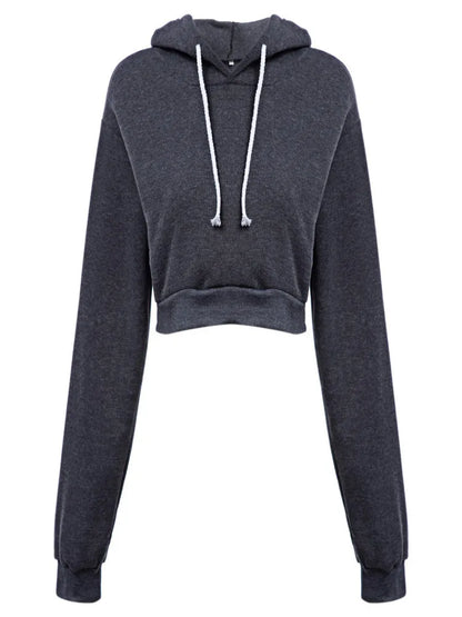 Fashion Women Solid Hoodie Sweatshirt Short Tops Sport Pullover Hooded Streetwear Female Autumn Winter Clothes Crop Tops Hoodie