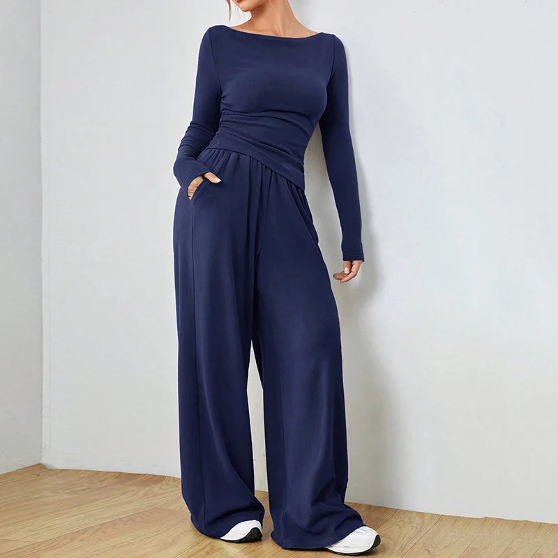Women's Clothes Sales Yoga Sport Set Women's Two-Piece Wide-Leg Pants Set Soft And Tracksuit Suit Fashionable Irregularitie Suit
