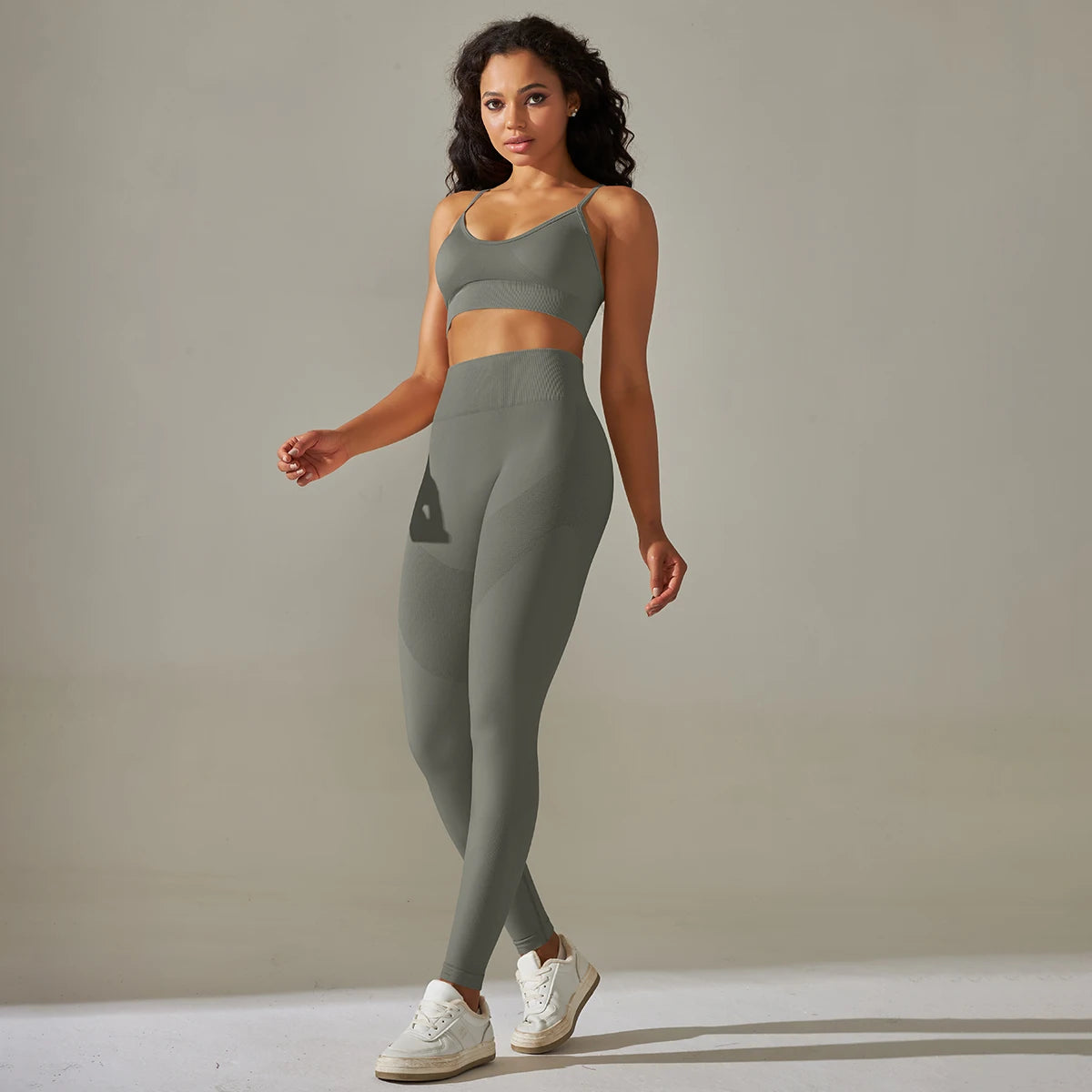 Seamless Yoga Set Camisole Bra Leggings Set Fitness Tracksuit Women Gym Sportswear High Waist Hip Lift Leggings Crop Top Suit
