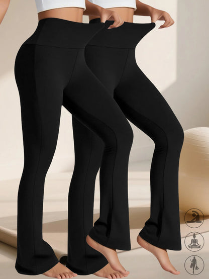 2 Pack Women's Super Soft Flare Pants High Waisted Tummy Control Workout Yoga Push Up Gym Fitness Long Leggings Bell Bottoms