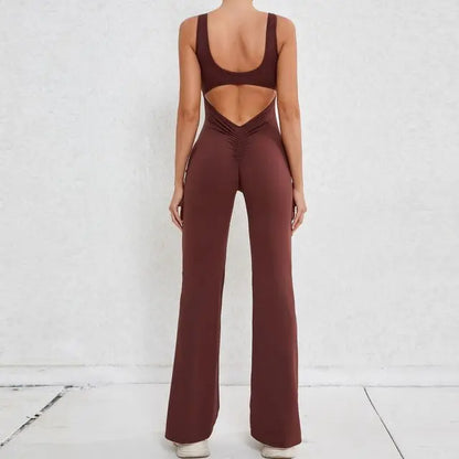 XS-XL New Pad Women Gym Yoga Set Sports Rompers Sexy Back Fitness Workout Pant Flare Leggings One Piece Jumpsuit Active Wear