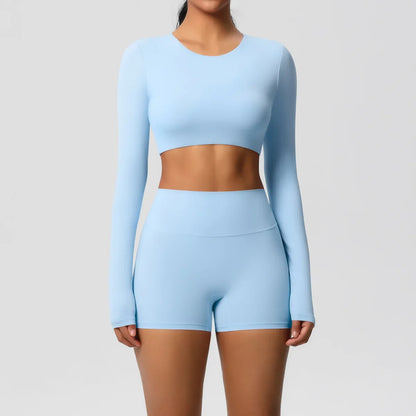 Yoga Suit Women Leggings with Pocketed Quick-Drying Gym Set Women Tracksuit Running Workout Short Sleeves Sports Yoga Clothing