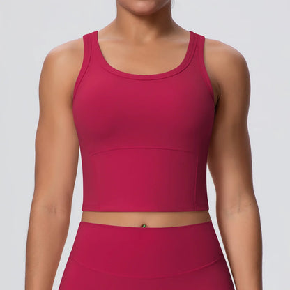 1 Piece Woman's Gather Naked Feel Workout Top Yoga Vest for Summer Gym Fitness Running Shockproof Yoga Underwear with Chest Pad