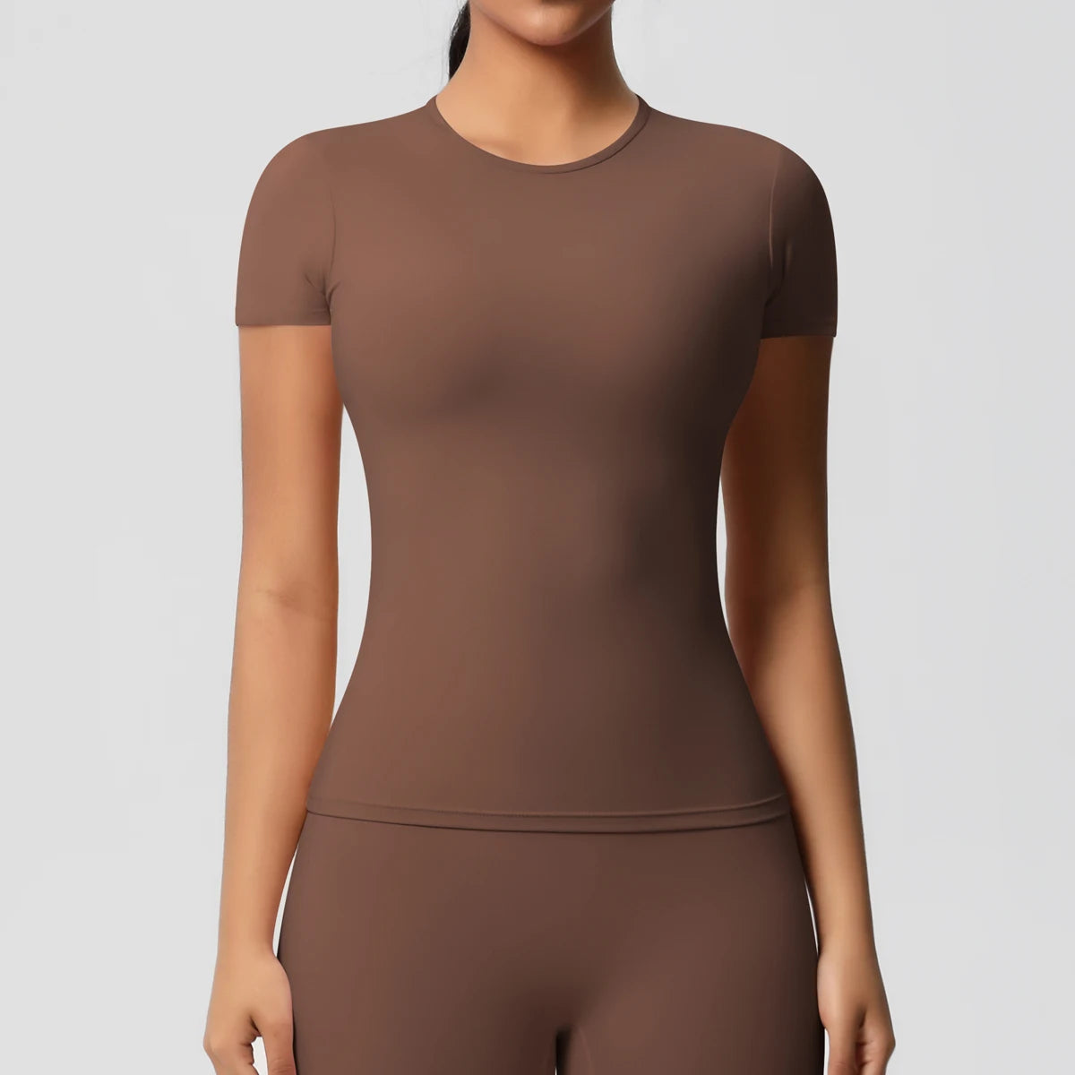 Women Running Sports T Shirt Summer Short Sleeve Round Neck Breathable Stretchy GYM Yoga Slim Fitness Active Top