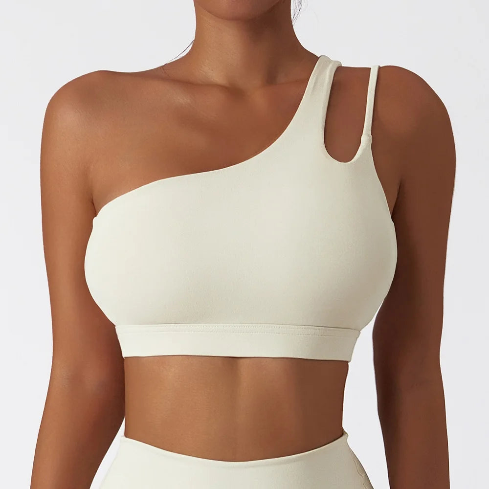 Cloud Hide Sexy One Shoulder Sports Bra for Women Fitness Yoga Crop Top Ladies Running Underwear Workout Gym Shirt Sportswear