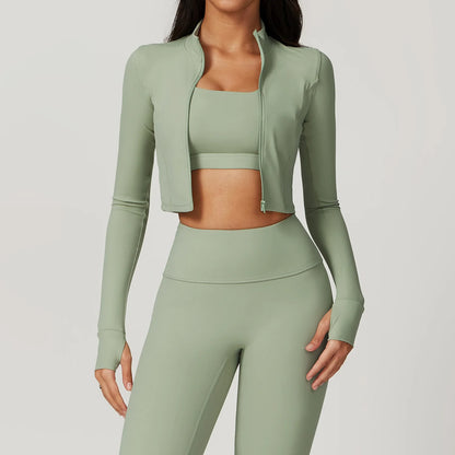 Sports Jacket Women's Zipper Long-Sleeved Stand-up Jacket Quick-Drying Training Yoga Clothes Summer Breathable Top Gym Fitness