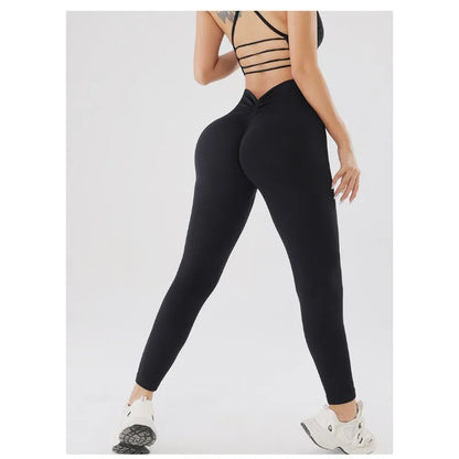 Back V-waist Yoga Leggings Women Seamless Slim Pants Gym Workout Running Sexy Butt Lift Sports Leggings Stretchy Ribbed Pants