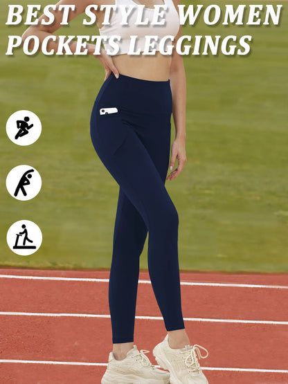 Super Soft Sports Leggings With Pockets For Women High Waisted Workout Yoga Running Push Up Gym Fitness Tight Pants Women's