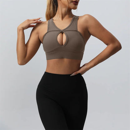 SVEIC Sexy Hollow Sports Bra Gym Woman Push Up High Impact Shockproof Underwear Fitness Crop Top Mujer Workout Women's Yoga Bras