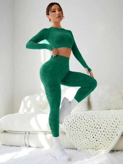 Seamless camouflage yoga suit for women, high-waist, buttock-lifting, outdoor running training set, fitness sportswear, two-piec
