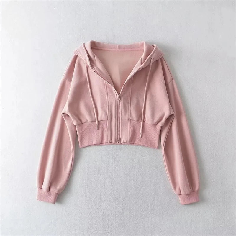 Sport Cropped Baggy Hoodies Sweatshirt for Women Harajuku Fashion Aesthetic Outerwears Korean Streetwear Y2k Woman Hooded Tops