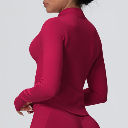 1PC Solid Color Slim Casual Zipper Long Sleeves Yoga Coat for Woman's Quick Drying Gym Sports Running Workout Top Yoga Jacket