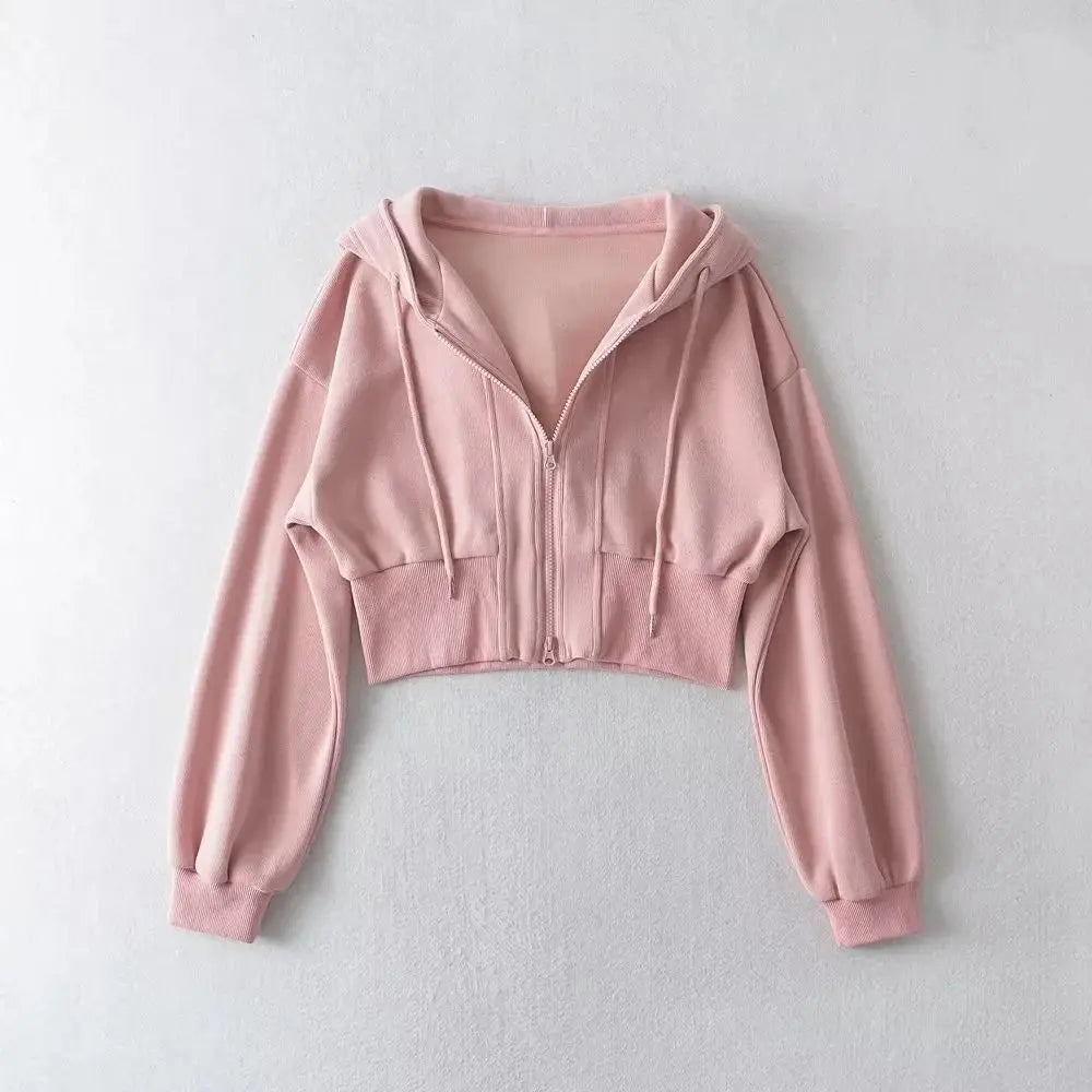 Sport Cropped Baggy Hoodies Sweatshirt for Women Harajuku Fashion Aesthetic Outerwears Korean Streetwear Y2k Woman Hooded Tops