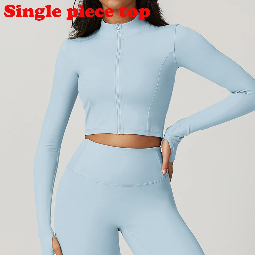 Sports Jacket Women's Zipper Long-Sleeved Stand-up Jacket Quick-Drying Training Yoga Clothes Summer Breathable Top Gym Fitness