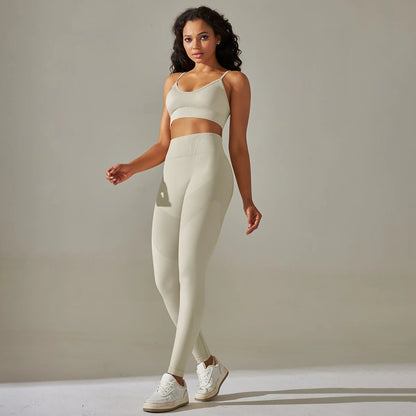 Seamless Yoga Set Camisole Bra Leggings Set Fitness Tracksuit Women Gym Sportswear High Waist Hip Lift Leggings Crop Top Suit