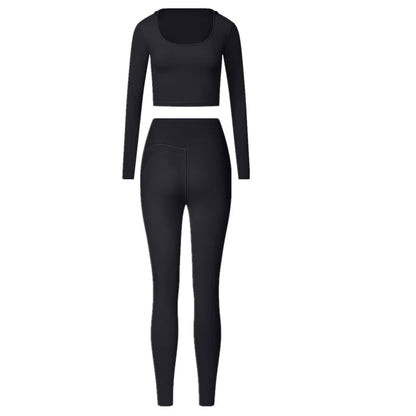 2PCS Hoody Sportswear Long Sleeve Crop Top Women Yoga Set Fitness Bra Workout Clothes Active Gym Legging Athletic Wear Suit XP14