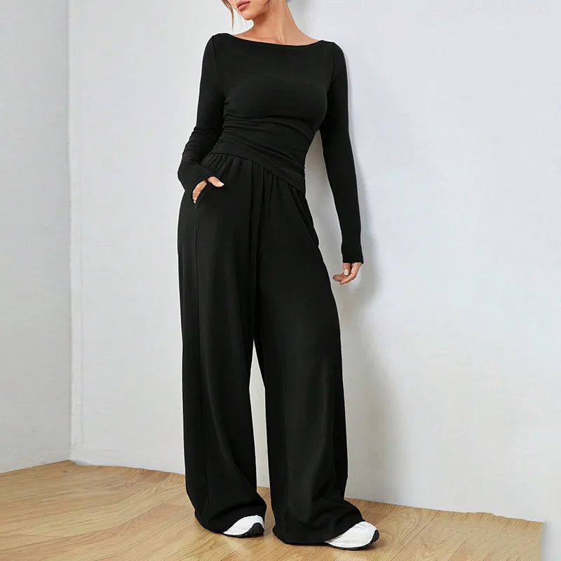 Women's Clothes Sales Yoga Sport Set Women's Two-Piece Wide-Leg Pants Set Soft And Tracksuit Suit Fashionable Irregularitie Suit