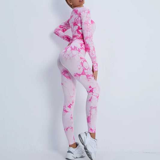 4pcs Sportswear Woman Gym Yoga Clothes Die Dye Color Yoga Workout Set Sporty leggings Woman Workout Suit Fitness Tracksuit XSYW5